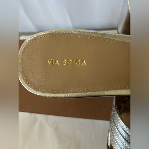 VIA SPIGA Women's Silver Rafaela Metallic Leather Mule Sandals Size 11US/41EU - Picture 5 of 12